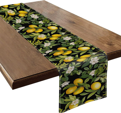 Table Runner Set of 1,Lemon Tree Laden with Lemons Polyester Wear-Resisting Washable Tabletop Home Party Dinning Table Decoration for Kitchen Dining Room,Coffee Table,13*72 in