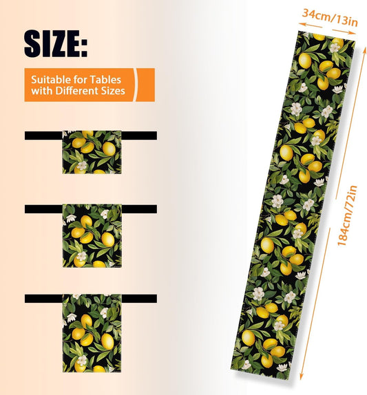 Table Runner Set of 1,Lemon Tree Laden with Lemons Polyester Wear-Resisting Washable Tabletop Home Party Dinning Table Decoration for Kitchen Dining Room,Coffee Table,13*72 in
