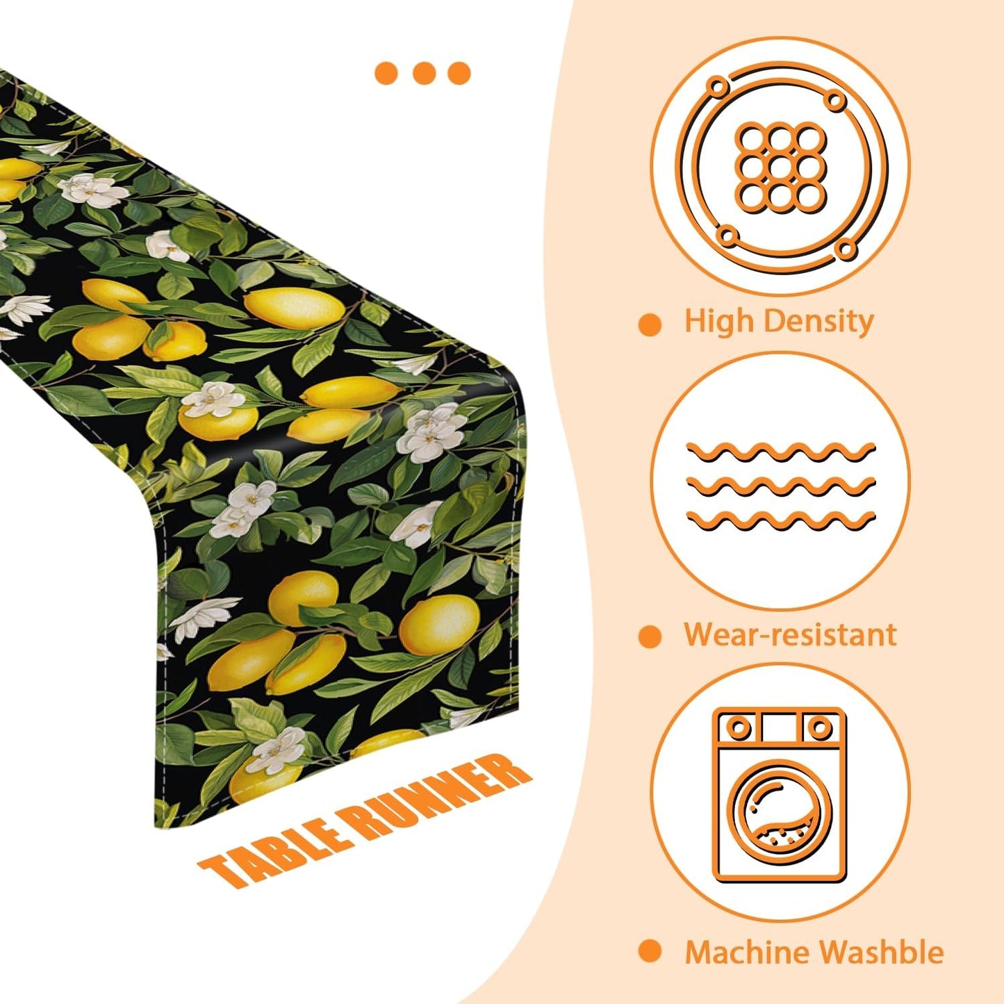 Table Runner Set of 1,Lemon Tree Laden with Lemons Polyester Wear-Resisting Washable Tabletop Home Party Dinning Table Decoration for Kitchen Dining Room,Coffee Table,13*72 in