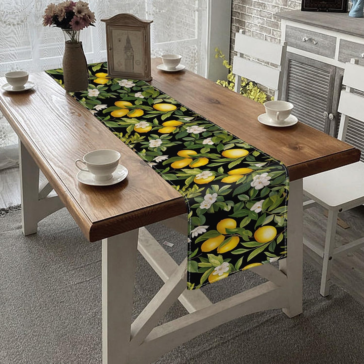 Table Runner Set of 1,Lemon Tree Laden with Lemons Polyester Wear-Resisting Washable Tabletop Home Party Dinning Table Decoration for Kitchen Dining Room,Coffee Table,13*72 in