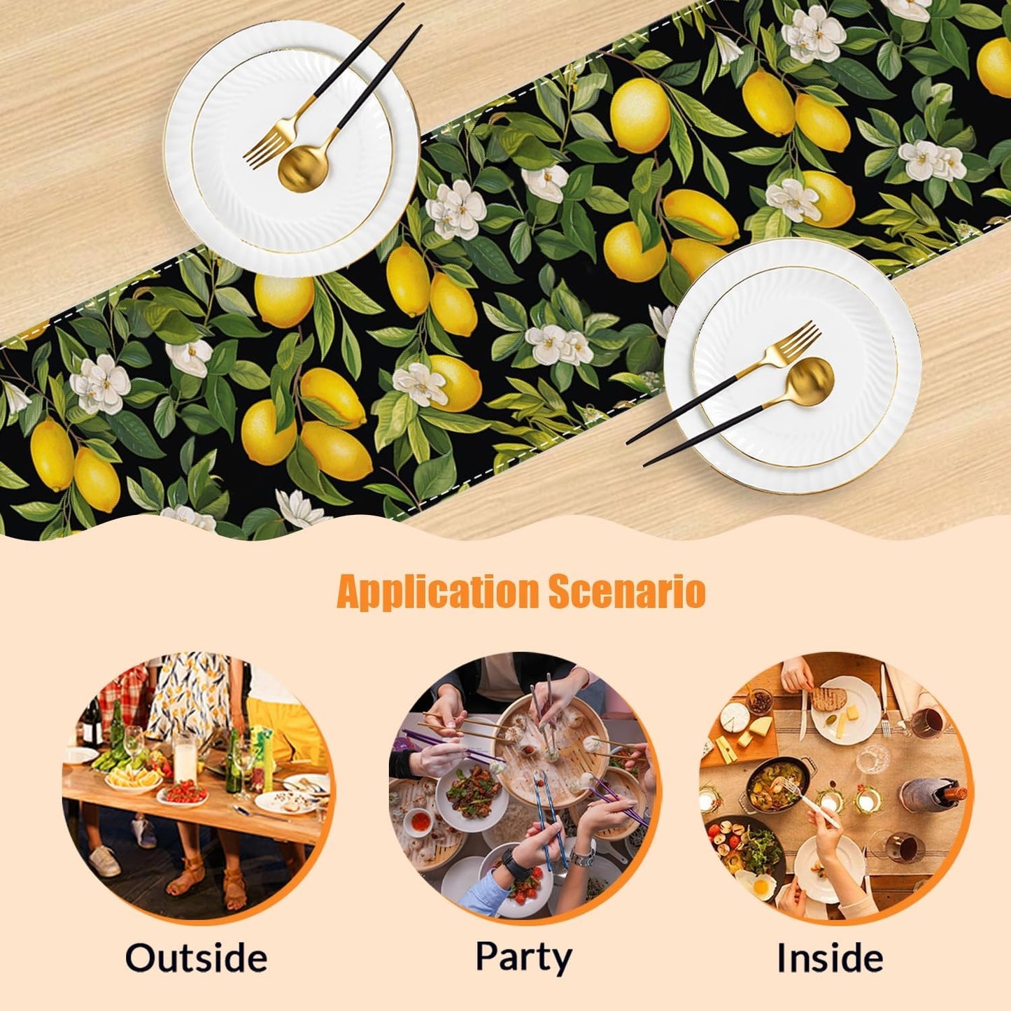 Table Runner Set of 1,Lemon Tree Laden with Lemons Polyester Wear-Resisting Washable Tabletop Home Party Dinning Table Decoration for Kitchen Dining Room,Coffee Table,13*72 in