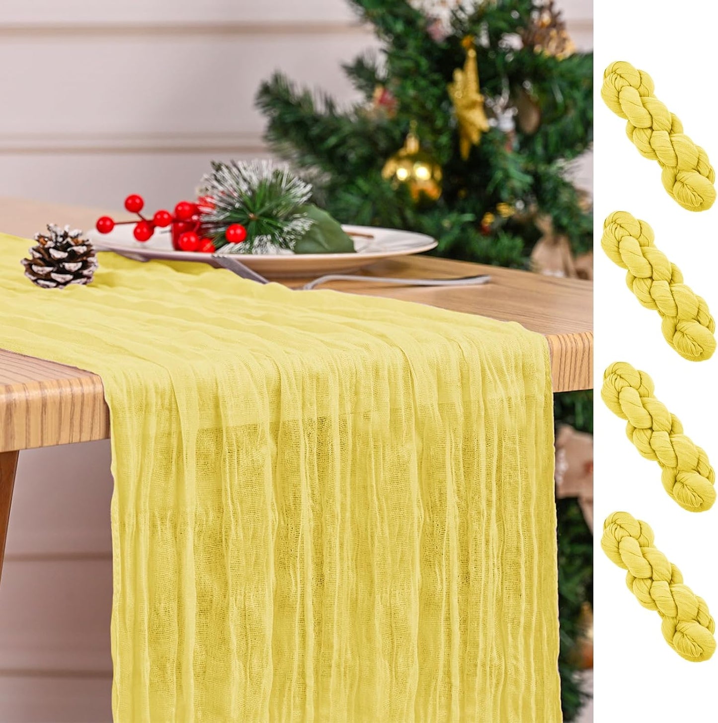 4 Pack Yellow Table Runner 17 x 108inch Cheesecloth Table Runner Boho Gauze Table Runners Romantic Rustic Sheer Fabric Cheese Cloth Table Runners for Wedding Party Bridal Shower