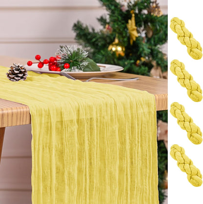 4 Pack Yellow Table Runner 17 x 108inch Cheesecloth Table Runner Boho Gauze Table Runners Romantic Rustic Sheer Fabric Cheese Cloth Table Runners for Wedding Party Bridal Shower