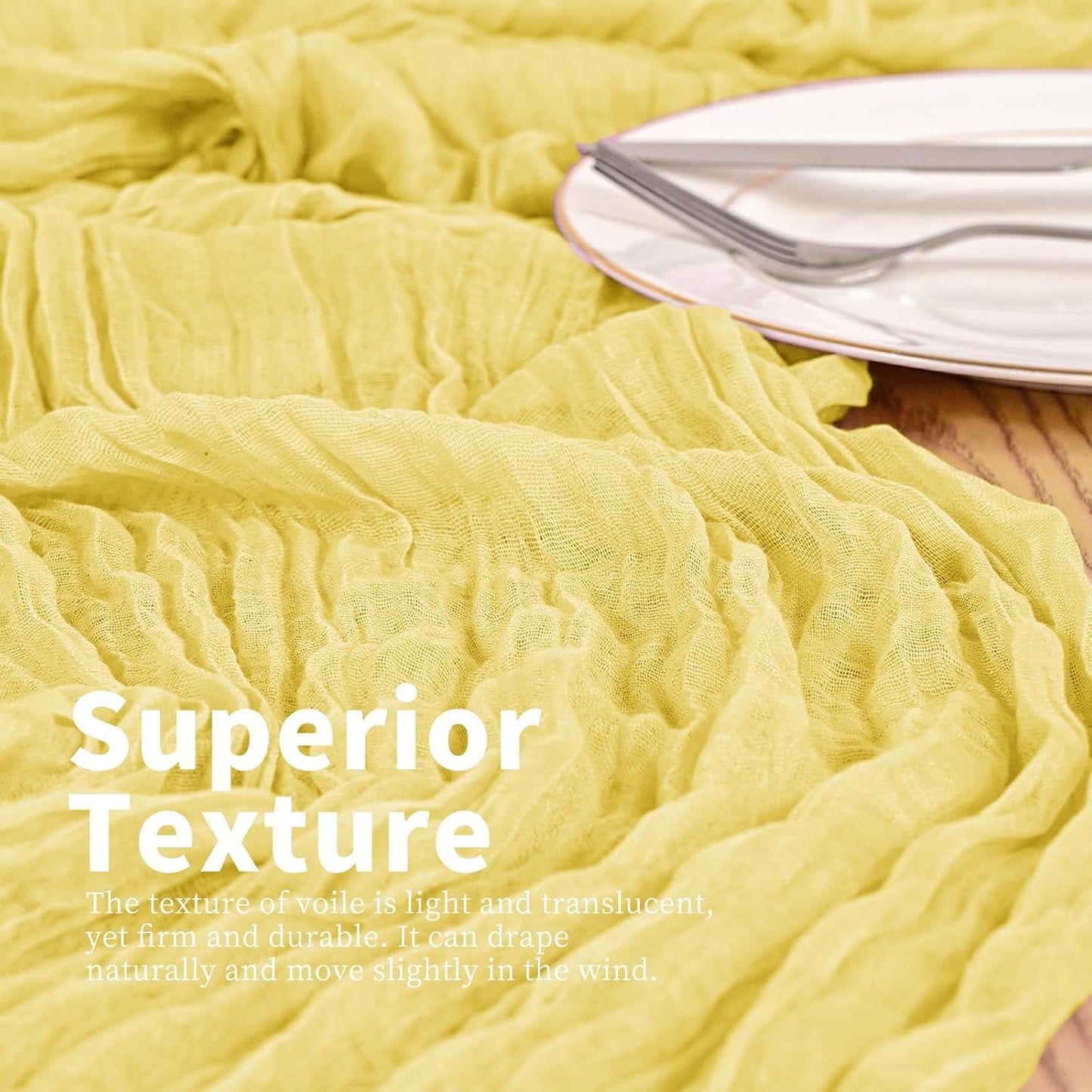 4 Pack Yellow Table Runner 17 x 108inch Cheesecloth Table Runner Boho Gauze Table Runners Romantic Rustic Sheer Fabric Cheese Cloth Table Runners for Wedding Party Bridal Shower
