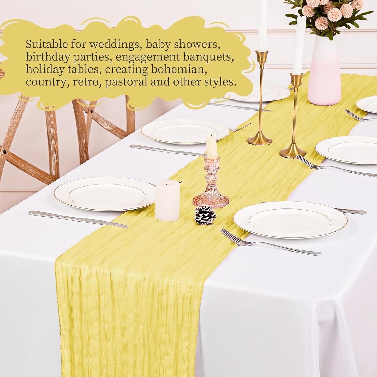4 Pack Yellow Table Runner 17 x 108inch Cheesecloth Table Runner Boho Gauze Table Runners Romantic Rustic Sheer Fabric Cheese Cloth Table Runners for Wedding Party Bridal Shower