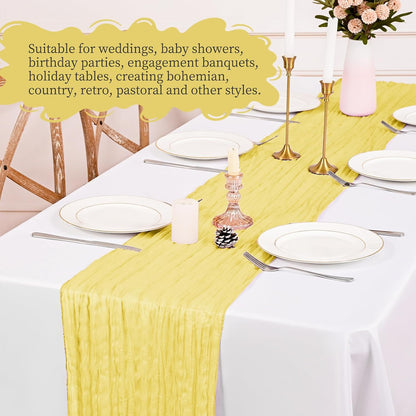4 Pack Yellow Table Runner 17 x 108inch Cheesecloth Table Runner Boho Gauze Table Runners Romantic Rustic Sheer Fabric Cheese Cloth Table Runners for Wedding Party Bridal Shower