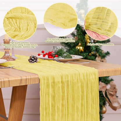 4 Pack Yellow Table Runner 17 x 108inch Cheesecloth Table Runner Boho Gauze Table Runners Romantic Rustic Sheer Fabric Cheese Cloth Table Runners for Wedding Party Bridal Shower