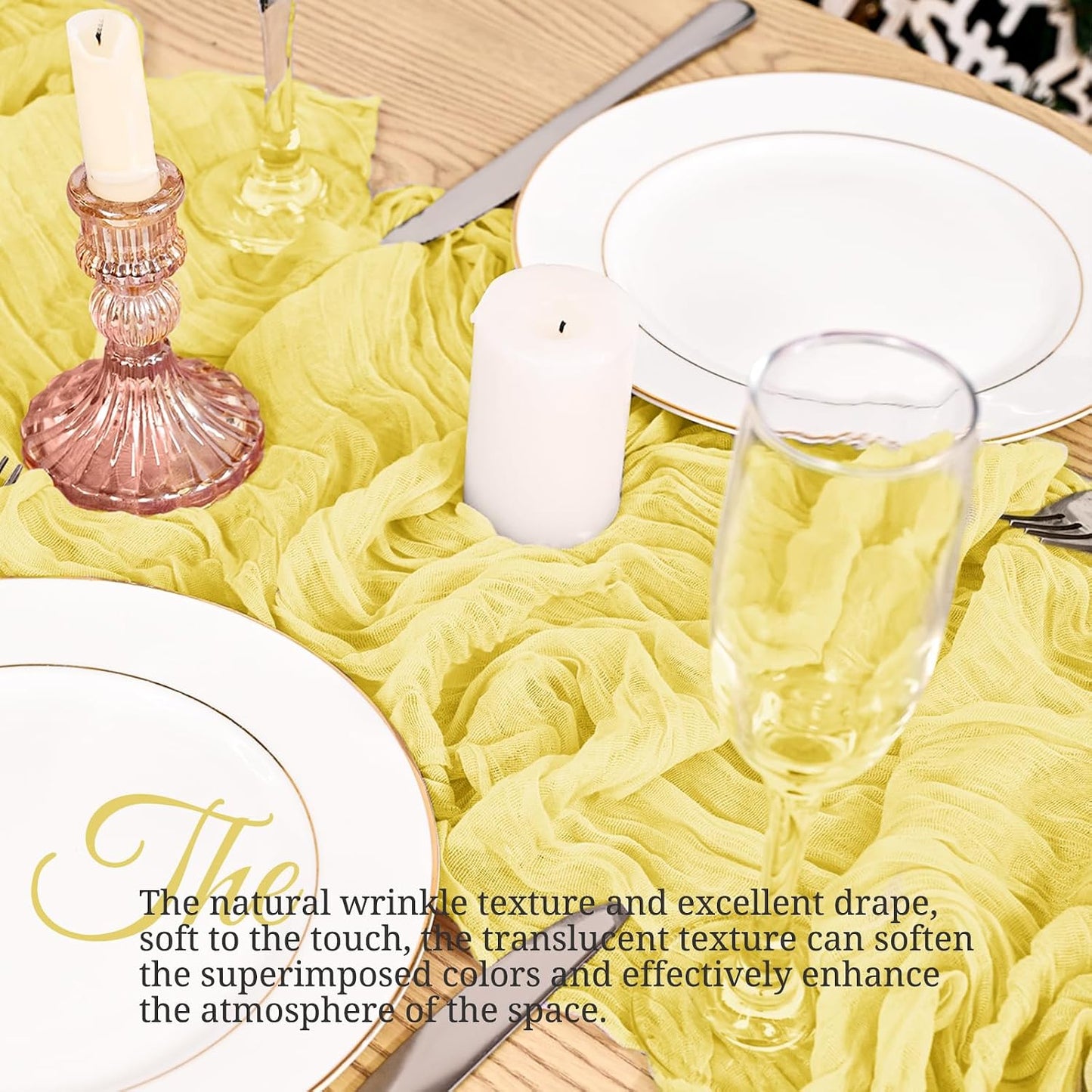 4 Pack Yellow Table Runner 17 x 108inch Cheesecloth Table Runner Boho Gauze Table Runners Romantic Rustic Sheer Fabric Cheese Cloth Table Runners for Wedding Party Bridal Shower