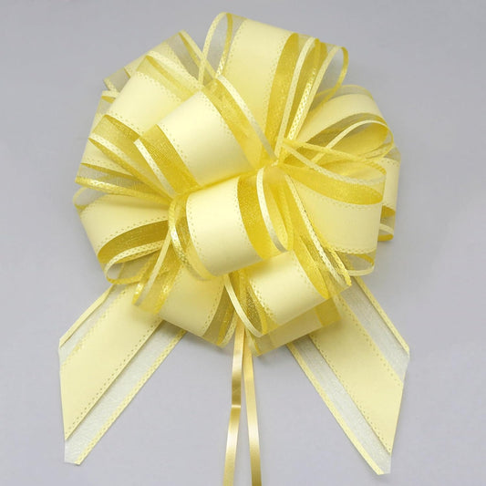 5 PCS 6 inches Large Pull Bows, Ribbon Bows for Wedding, Christmas, Birthday, Party Gift Baskets or Valentine's Day Flower Gift Boxes Decoration (Yellow)