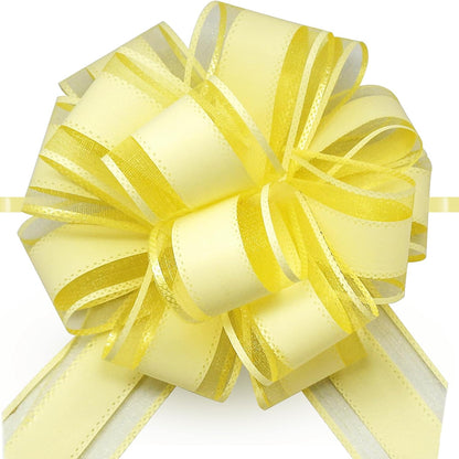 5 PCS 6 inches Large Pull Bows, Ribbon Bows for Wedding, Christmas, Birthday, Party Gift Baskets or Valentine's Day Flower Gift Boxes Decoration (Yellow)