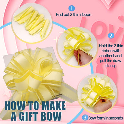 5 PCS 6 inches Large Pull Bows, Ribbon Bows for Wedding, Christmas, Birthday, Party Gift Baskets or Valentine's Day Flower Gift Boxes Decoration (Yellow)