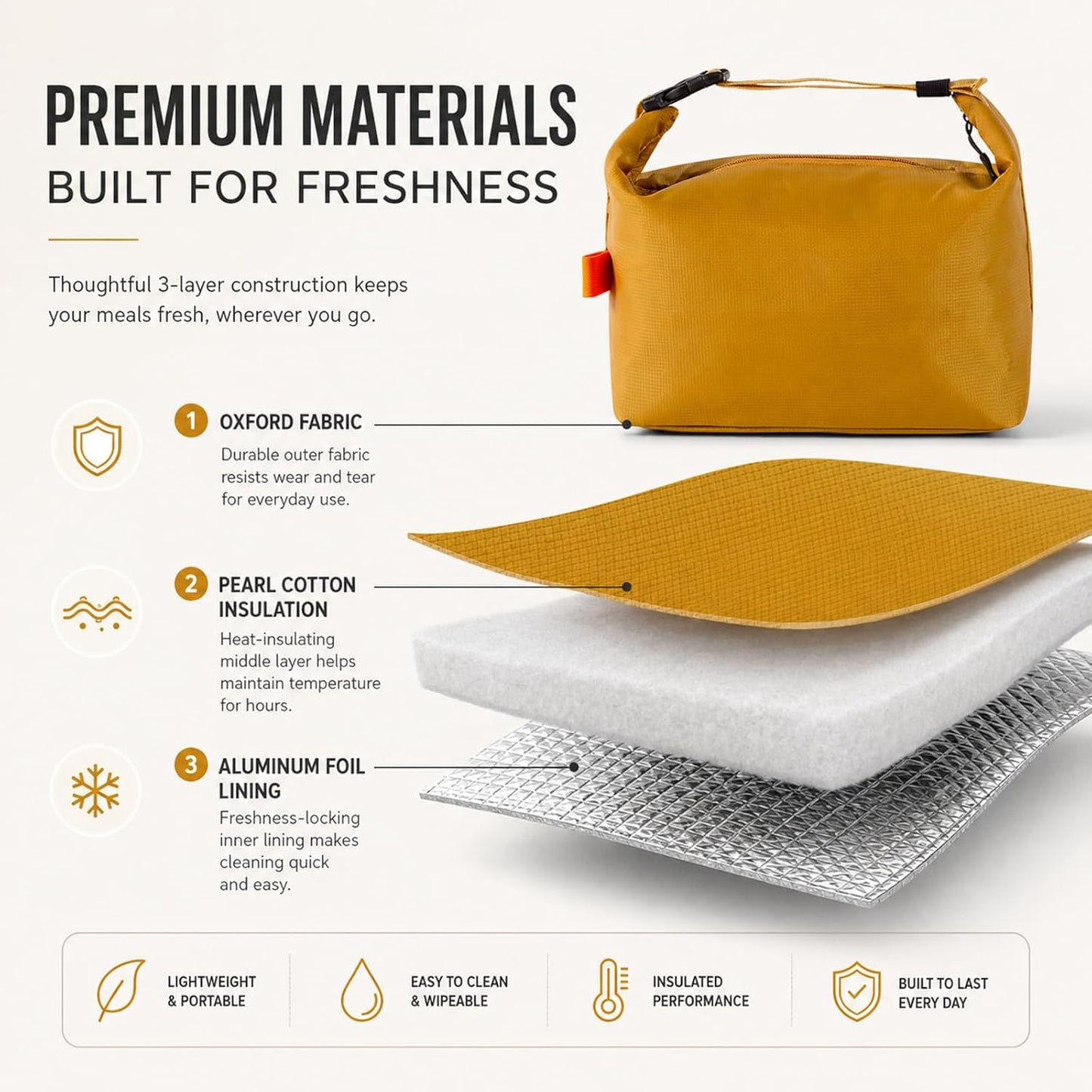 Yellow Insulated Lunch Bag for Women, Small Lunch Box | Compact insulated lunch tote, for work, office, gym, picnic and weekend travel, Yellow color option