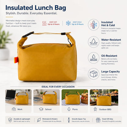 Yellow Insulated Lunch Bag for Women, Small Lunch Box | Compact insulated lunch tote, for work, office, gym, picnic and weekend travel, Yellow color option