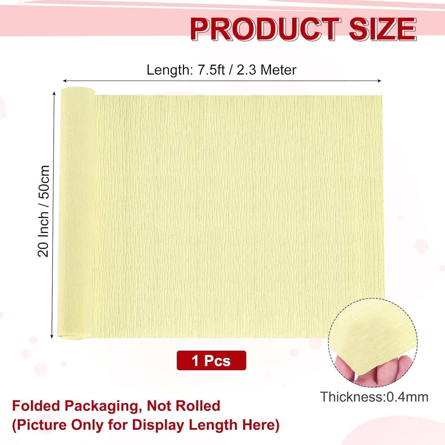 Crepe Paper Roll 7.5ft Long 20 Inch Wide for Wedding Ceremony Various Large Festivals Decoration, Light Yellow