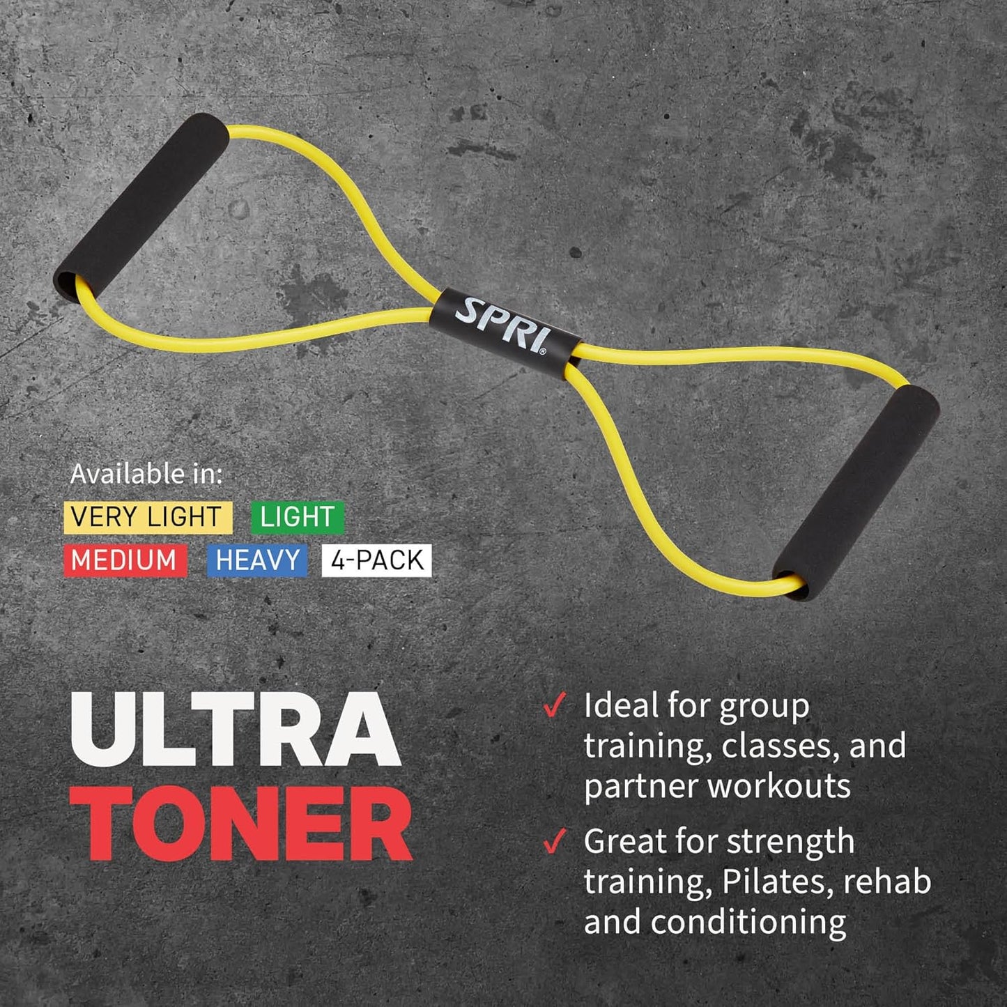 Ultra Toner Figure 8 Resistance Band with Padded Handles Great for Stretch, Exercise, Fitness Training, Yoga, Resistance Weights, Therapy, Gym or Home Workout Equipment.