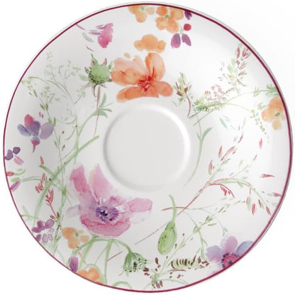 Villeroy & Boch Mariefleur Basic Coffee, Beautiful Premium Porcelain Saucer with Playful Flower Decoration, Dishwasher Safe, 16 cm