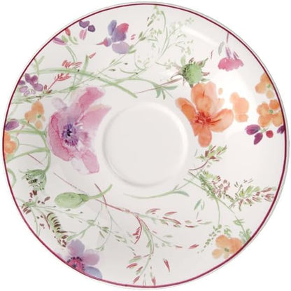 Villeroy & Boch Mariefleur Basic Coffee, Beautiful Premium Porcelain Saucer with Playful Flower Decoration, Dishwasher Safe, 16 cm