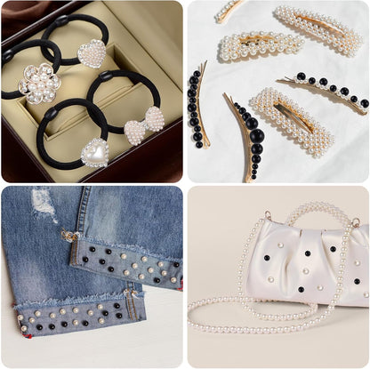 2230pcs Black and White Pearl Beads, 5 Sizes Round Pearls Beads for Jewelry | Small Black Pearls with Gold Spacer Bead Letter Bead for Making Bracelets Necklaces Earrings DIY Crafts