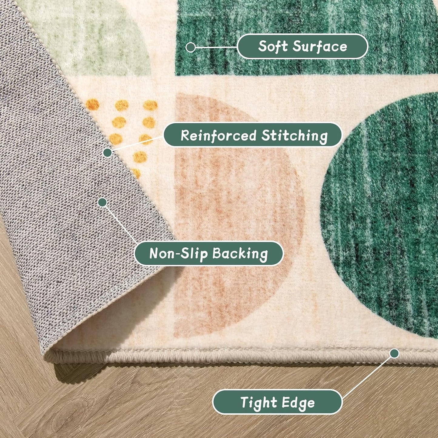 Green Rug Boho Washable 5x7 Area Rugs Non Slip Modern Abstract Large | Throw Carpet for Living Room Bedroom Dining Room Soft Low Pile Floor Indoor Bohemian Sage Green