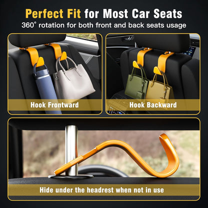 4-Pack Car Headrest Hooks Holds 55lbs Seat Storage Organizer for Bags | Durable ABS Material, 360° Rotating, Car Hanger for Backpack Umbrella Water Bottle Coat Purses Handbags Groceries