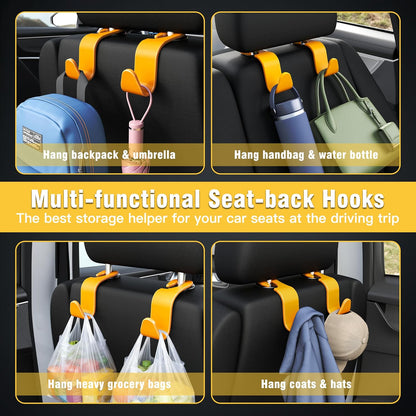 4-Pack Car Headrest Hooks Holds 55lbs Seat Storage Organizer for Bags | Durable ABS Material, 360° Rotating, Car Hanger for Backpack Umbrella Water Bottle Coat Purses Handbags Groceries