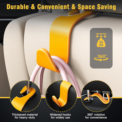 4-Pack Car Headrest Hooks Holds 55lbs Seat Storage Organizer for Bags | Durable ABS Material, 360° Rotating, Car Hanger for Backpack Umbrella Water Bottle Coat Purses Handbags Groceries