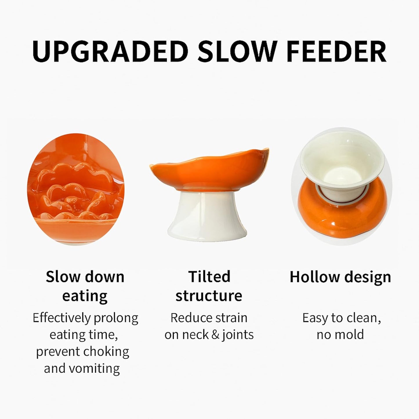 Ceramic Slow Feeder Bowl for Cats and Small Dogs, Elevated Tilted Pet Food Dish, Whisker Friendly Anti-Vomit Design, Heavy Stable Base, Dishwasher Safe， 5 Colors Options (Lemon Yellow)