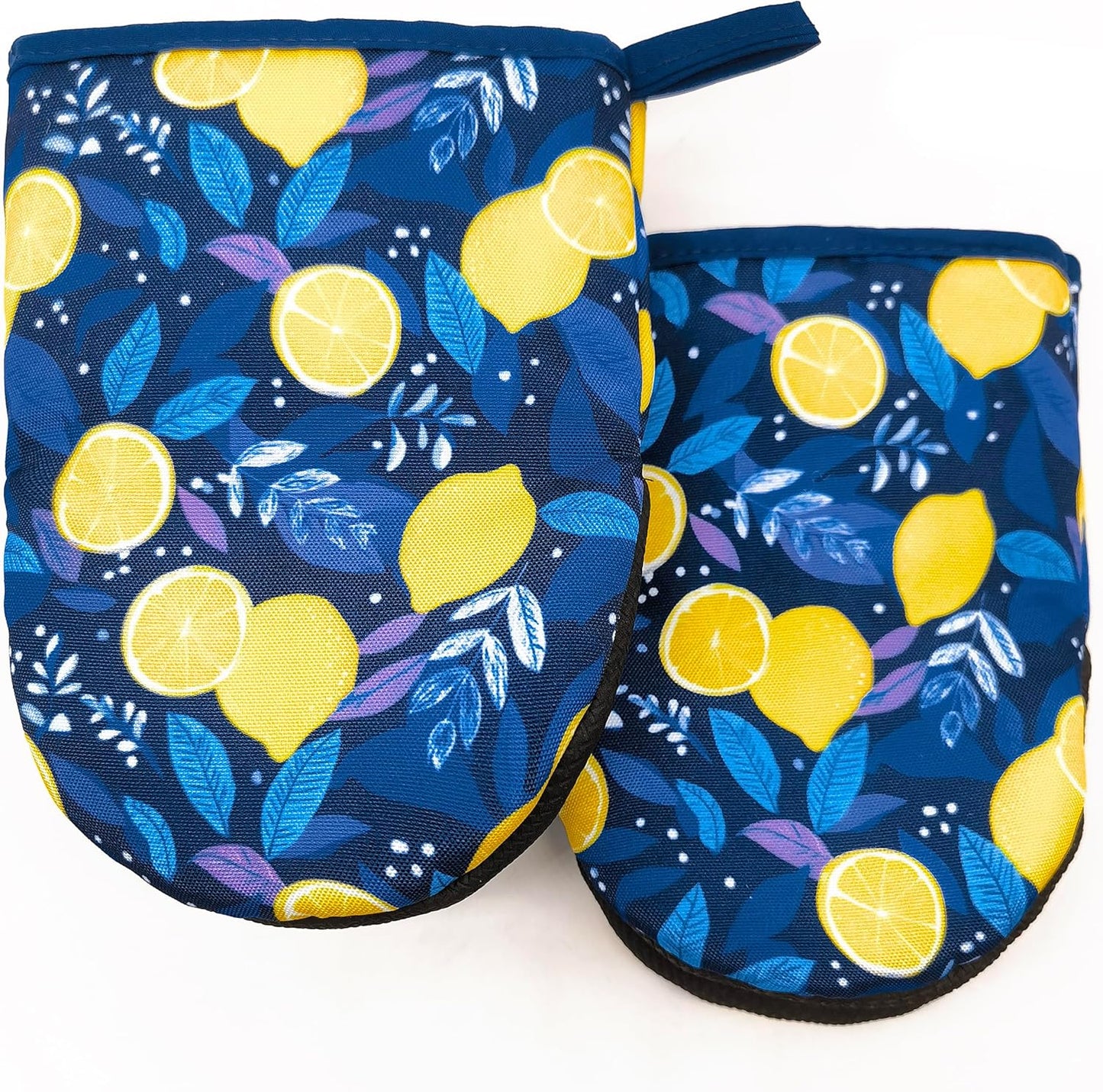 Lemon Oven Mitts, High Heat Resistant Kitchen Oven Gloves, Mini Silicone Oven Mitts, Non-Slip Grip Surfaces and Hanging Loop for Grilling, Baking, Cooking and Microwave, Gift
