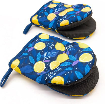 Lemon Oven Mitts, High Heat Resistant Kitchen Oven Gloves, Mini Silicone Oven Mitts, Non-Slip Grip Surfaces and Hanging Loop for Grilling, Baking, Cooking and Microwave, Gift