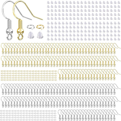 Hypoallergenic Earring Hooks for Jewelry Making, 600 Pcs Earring Making Kit | 600 Pcs Earring Making Supplies with Earring Hooks, Jump Rings and Backs, Earring Findings Wires Fish Hook (Silver & Gold)