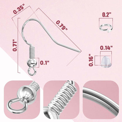 Hypoallergenic Earring Hooks for Jewelry Making, 600 Pcs Earring Making Kit | 600 Pcs Earring Making Supplies with Earring Hooks, Jump Rings and Backs, Earring Findings Wires Fish Hook (Silver & Gold)