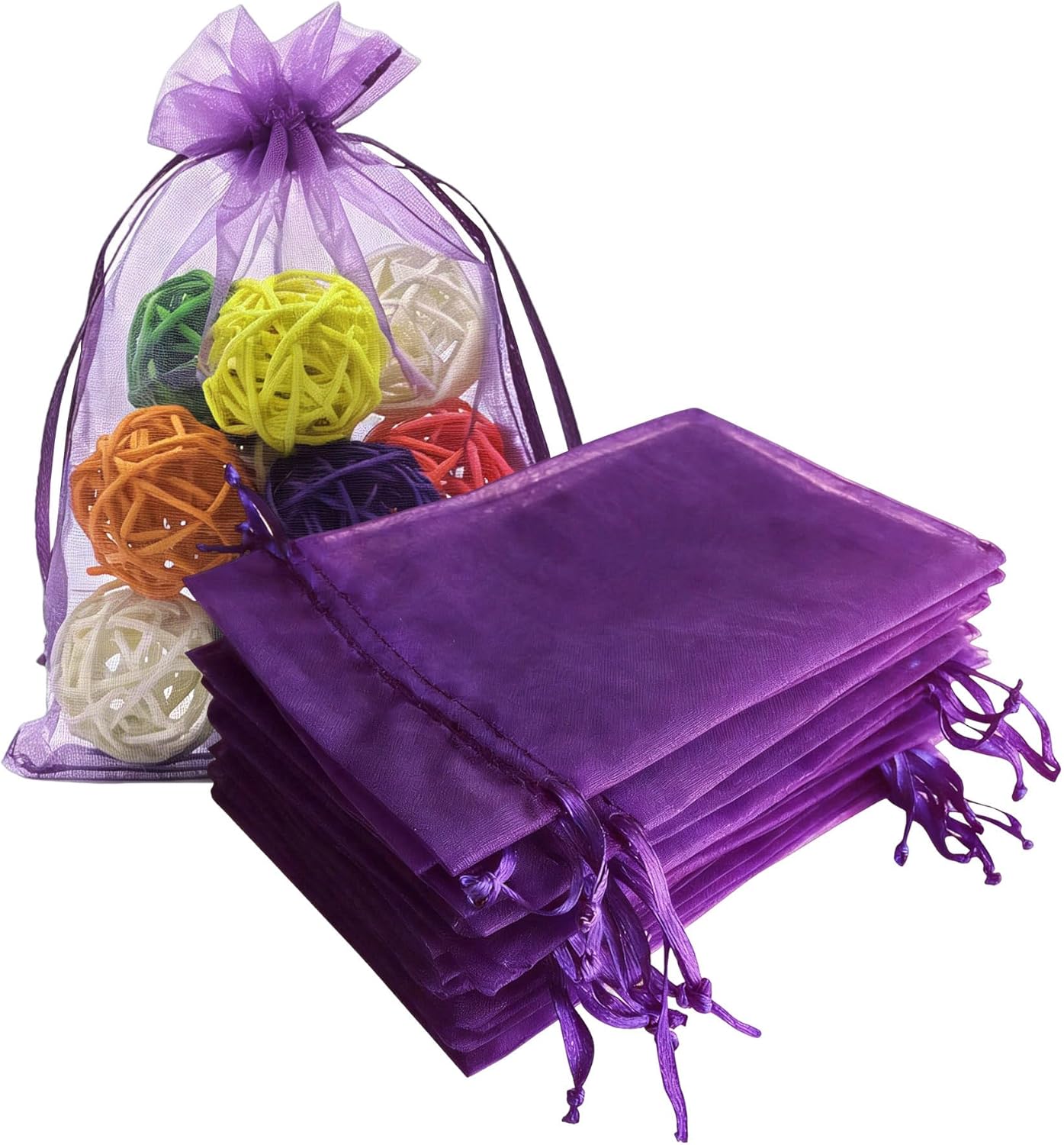 Pack of 100 4x6 Inch Sheer Organza Mesh Drawstring Gift Bags Purple | Present Pouches for Halloween Girl Baby Shower Valentines Day Favor Candy Favour Packing Handmade Soap Merchandise Makeup