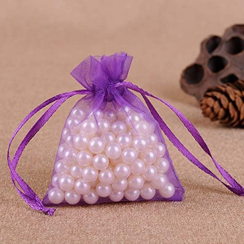 Pack of 100 4x6 Inch Sheer Organza Mesh Drawstring Gift Bags Purple | Present Pouches for Halloween Girl Baby Shower Valentines Day Favor Candy Favour Packing Handmade Soap Merchandise Makeup