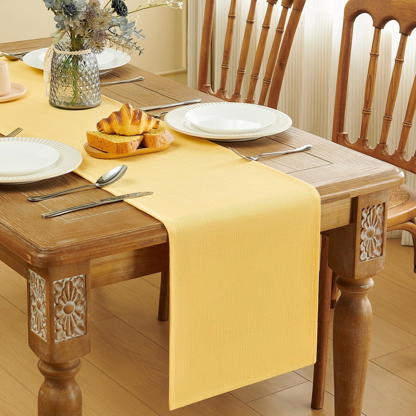 Yellow Table Runner Seasonal Fall Summer Table Runners 36 Inches Long Yellow Farmhouse Rustic Washable Table Runner Kitchen Dining Table Decoration for Home Party Decor 13x36 Inches