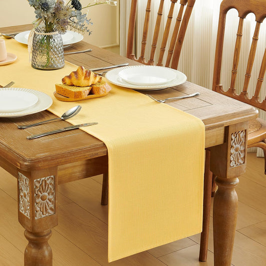 Yellow Table Runner Seasonal Fall Summer Table Runners 36 Inches Long Yellow Farmhouse Rustic Washable Table Runner Kitchen Dining Table Decoration for Home Party Decor 13x36 Inches