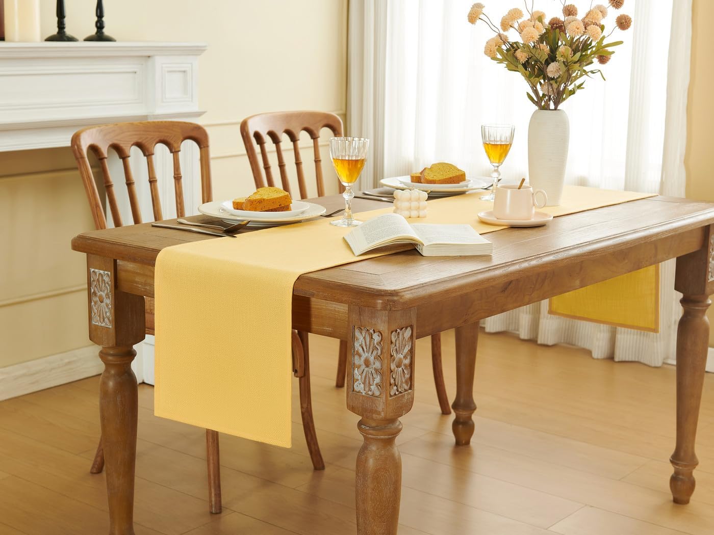 Yellow Table Runner Seasonal Fall Summer Table Runners 36 Inches Long Yellow Farmhouse Rustic Washable Table Runner Kitchen Dining Table Decoration for Home Party Decor 13x36 Inches