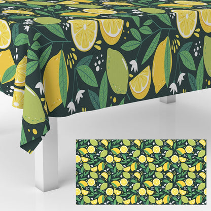 Summer Lemon Lime Tablecloth Yellow Green Fruit Pattern Rectangular for Kitchen Dining Picnic Party Decorations Mediterranean Theme Table Cover 53" x98