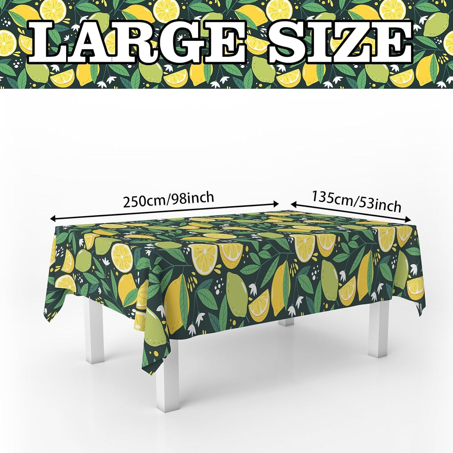 Summer Lemon Lime Tablecloth Yellow Green Fruit Pattern Rectangular for Kitchen Dining Picnic Party Decorations Mediterranean Theme Table Cover 53" x98