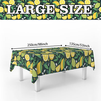 Summer Lemon Lime Tablecloth Yellow Green Fruit Pattern Rectangular for Kitchen Dining Picnic Party Decorations Mediterranean Theme Table Cover 53" x98