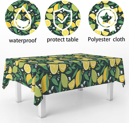 Summer Lemon Lime Tablecloth Yellow Green Fruit Pattern Rectangular for Kitchen Dining Picnic Party Decorations Mediterranean Theme Table Cover 53" x98