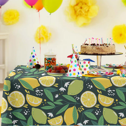 Summer Lemon Lime Tablecloth Yellow Green Fruit Pattern Rectangular for Kitchen Dining Picnic Party Decorations Mediterranean Theme Table Cover 53" x98