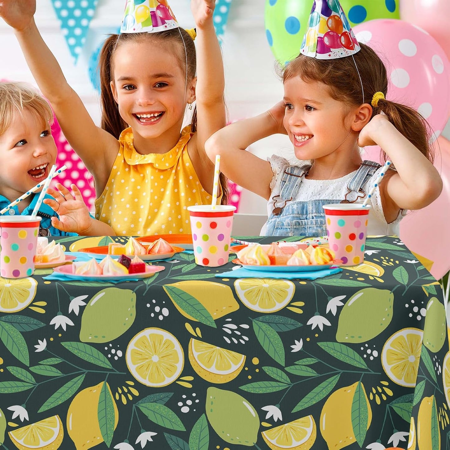 Summer Lemon Lime Tablecloth Yellow Green Fruit Pattern Rectangular for Kitchen Dining Picnic Party Decorations Mediterranean Theme Table Cover 53" x98