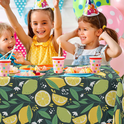 Summer Lemon Lime Tablecloth Yellow Green Fruit Pattern Rectangular for Kitchen Dining Picnic Party Decorations Mediterranean Theme Table Cover 53" x98