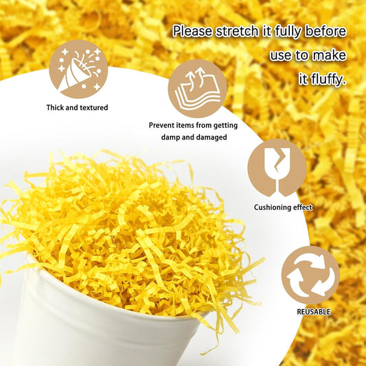 2 LB Lemon Yellow Crinkle Cut Paper Shred Filler Great for Gift Wrapping, Lemon Yellow Basket Fillers, Birthday, Gift Wrapping, Halloween Thanksgiving Christmas Party Decor Filling Supplies