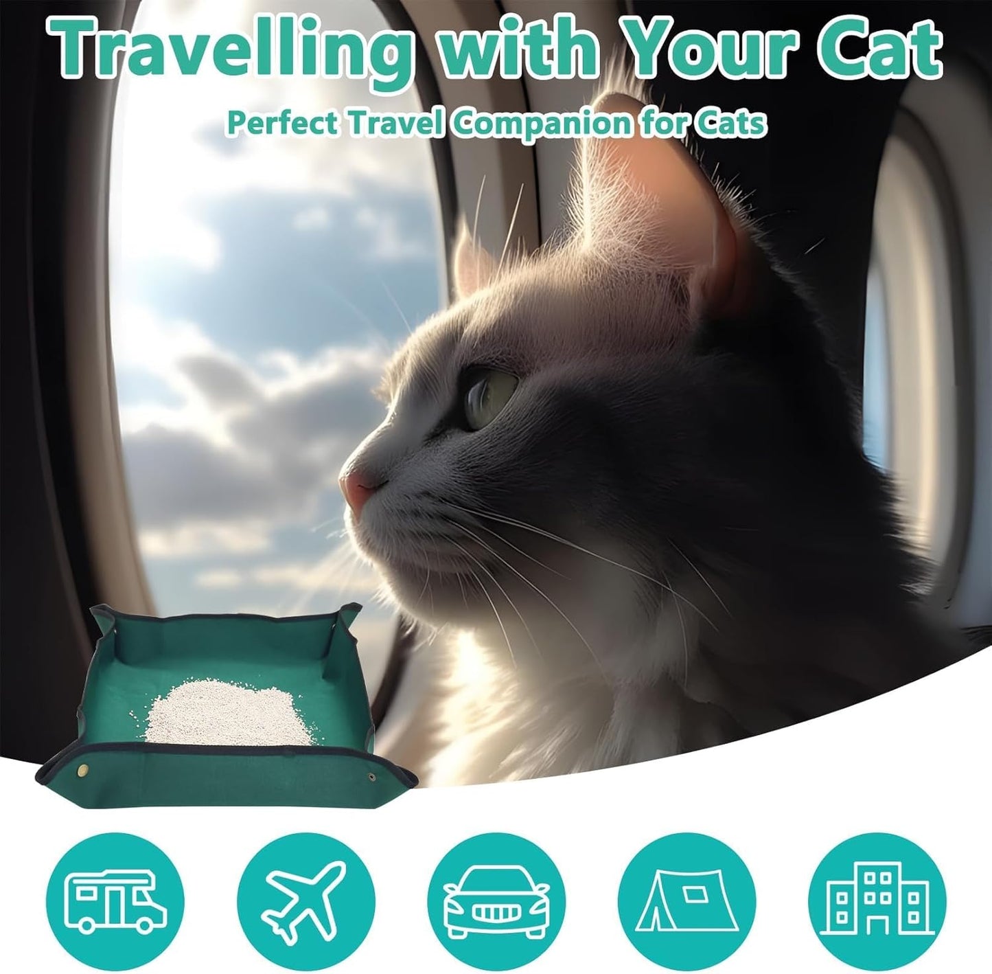 Yellow Silicone Cat Food Bowls Portable Litter Box Kit for Car, Hotels, Outings, Temporary Stays