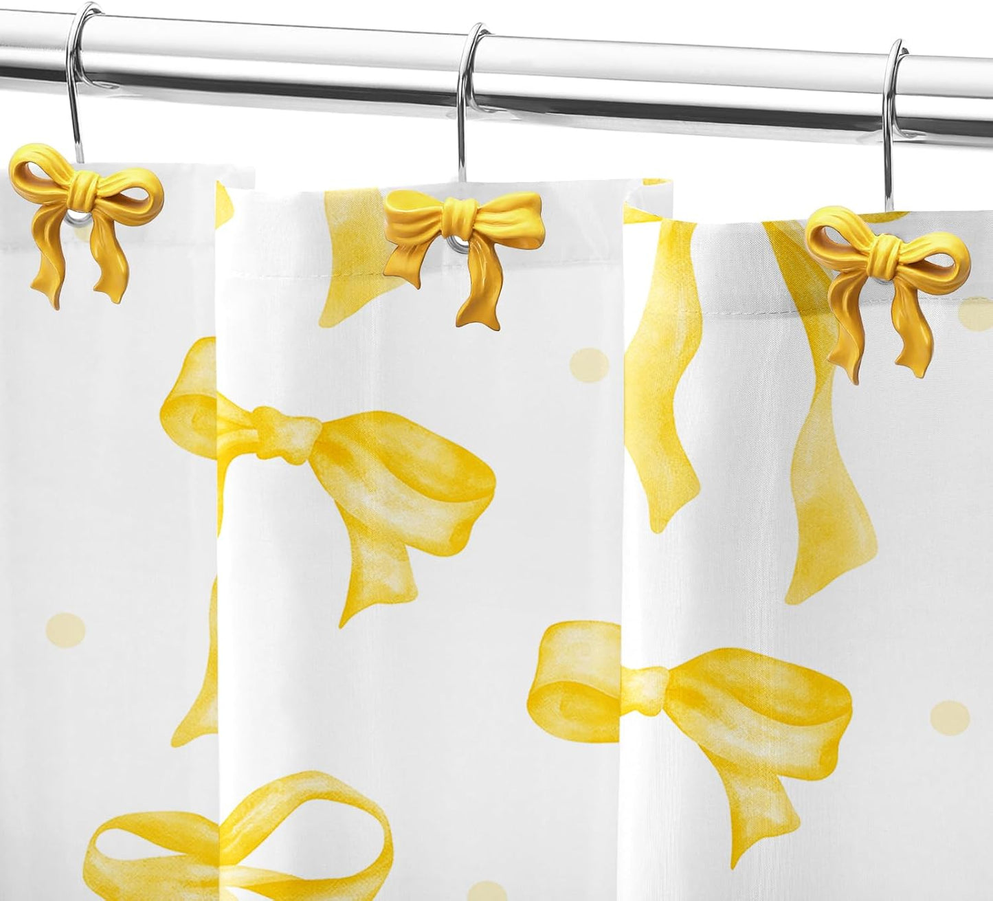 Litabel 12PCS Cute Bow Shower Curtain Hooks, Yellow Bowknot Decorative Shower Curtain Rings, Metal Rustproof Resin Curtain Hooks Shower Rings for Girls Baby Bathroom Art Decoration Accessories