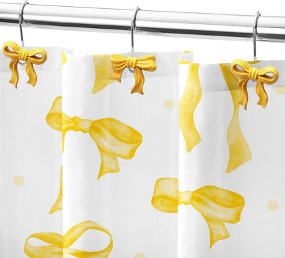 Litabel 12PCS Cute Bow Shower Curtain Hooks, Yellow Bowknot Decorative Shower Curtain Rings, Metal Rustproof Resin Curtain Hooks Shower Rings for Girls Baby Bathroom Art Decoration Accessories