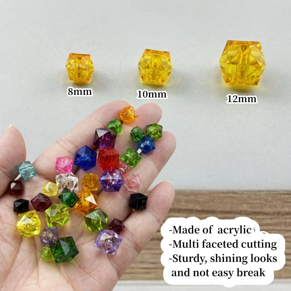 300pcs 8mm Acrylic Cube Faceted Beads with Hole Plastic Spacer for Bracelets Necklace Earring Making Supplies (Gold Yellow)