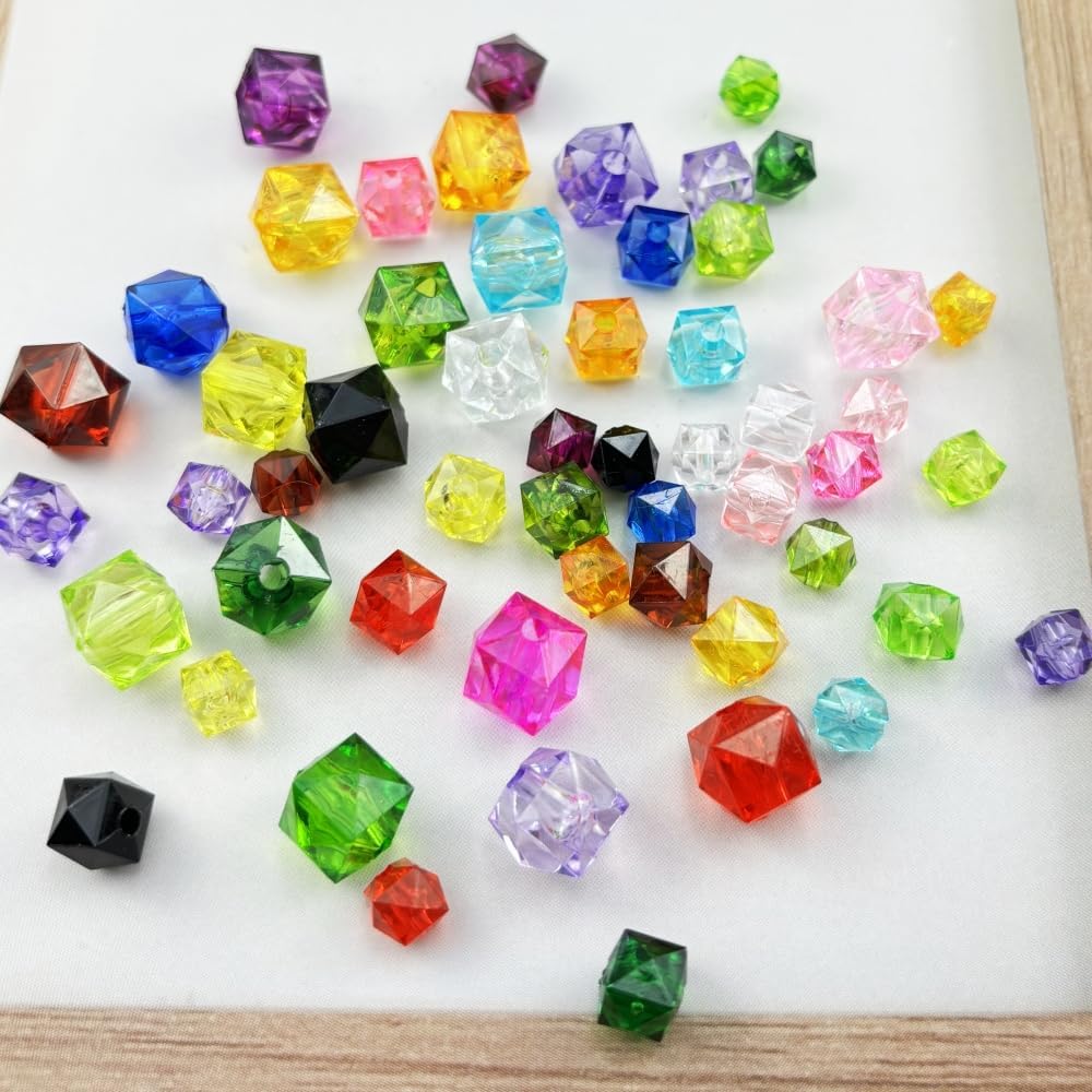 300pcs 8mm Acrylic Cube Faceted Beads with Hole Plastic Spacer for Bracelets Necklace Earring Making Supplies (Gold Yellow)