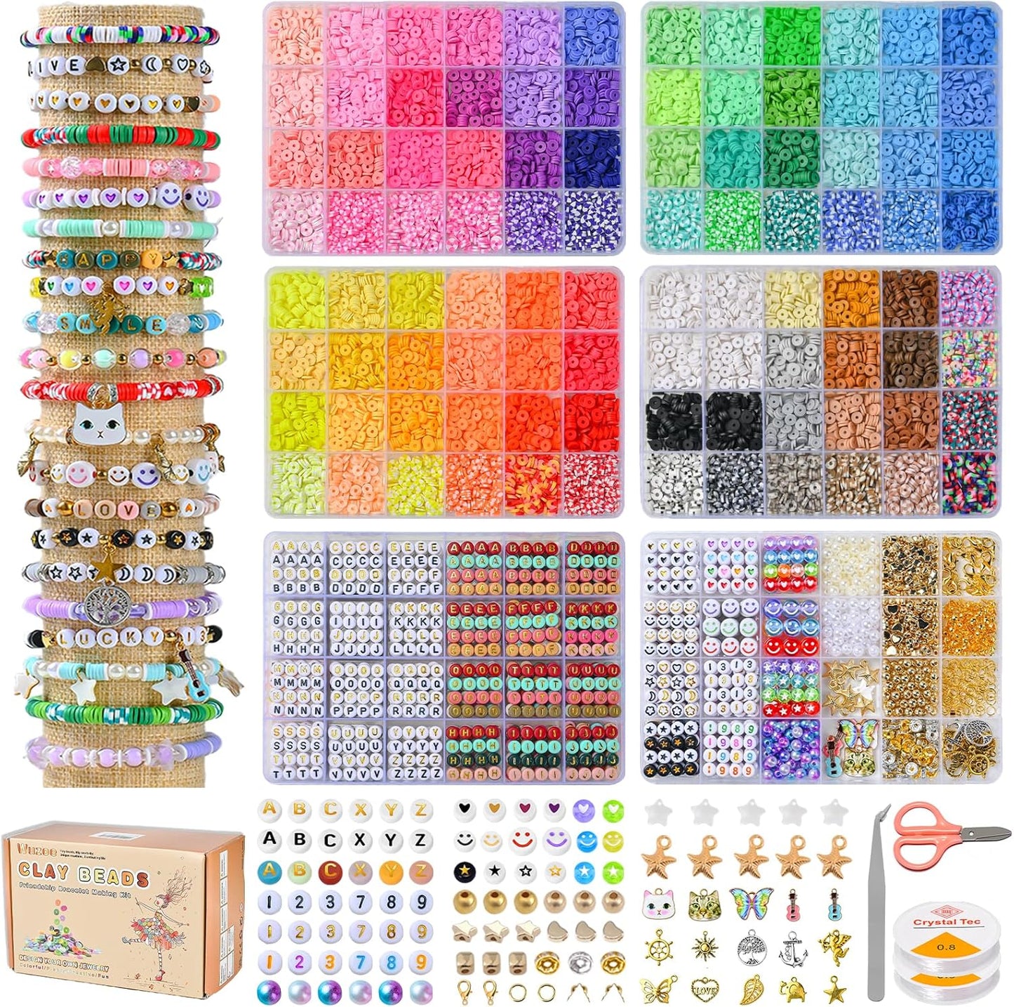 Friendship Bracelet Kit, 16888pcs, 96 Colors Polymer Clay Beads & 1200 Letter Beads，Bracelet Making Kit for DIY Jewelry Making&Friendship Bracelet Making